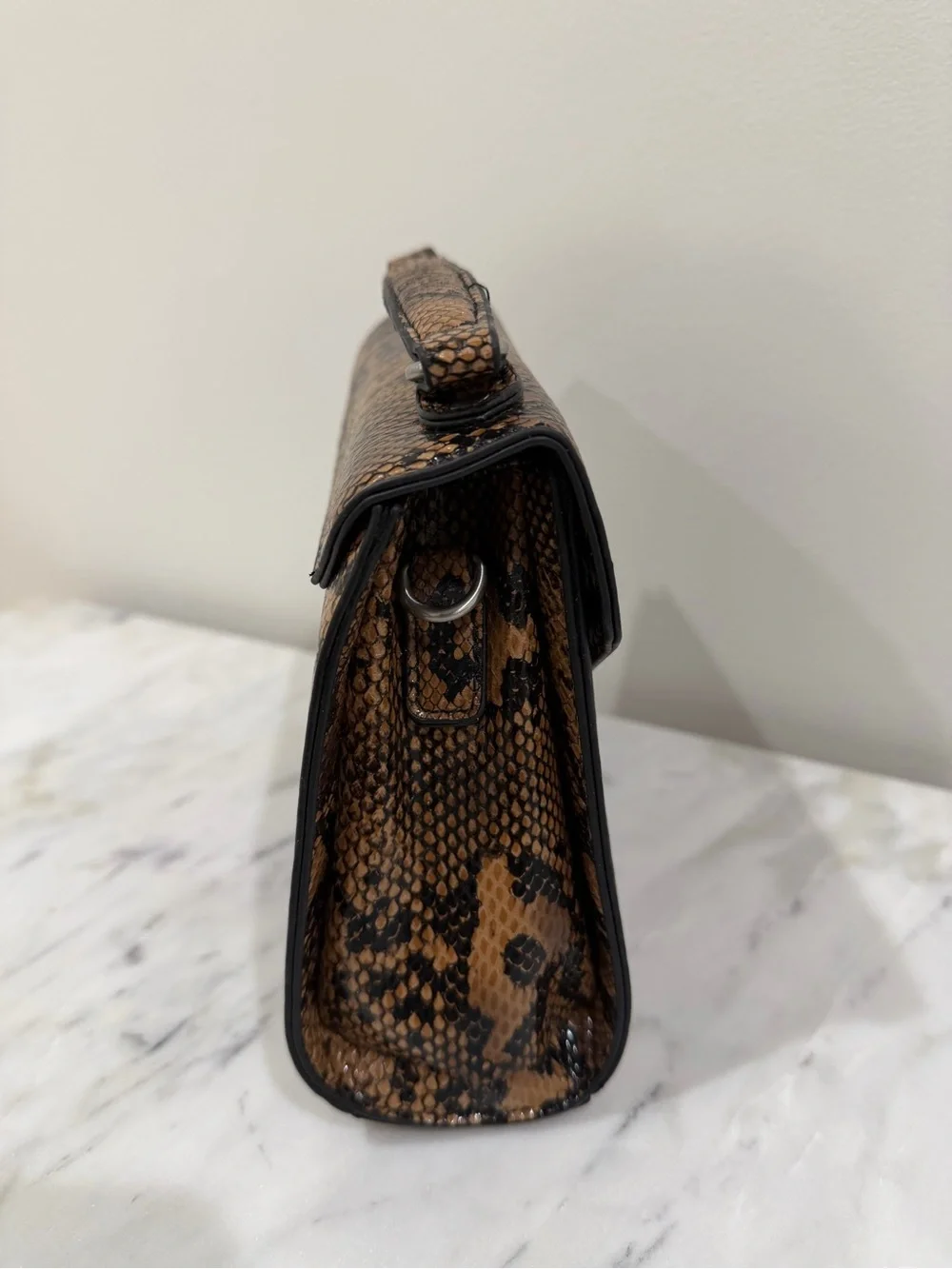 Urban Outfitters Brown Snake-Print Crossbody Top-Handle Bag